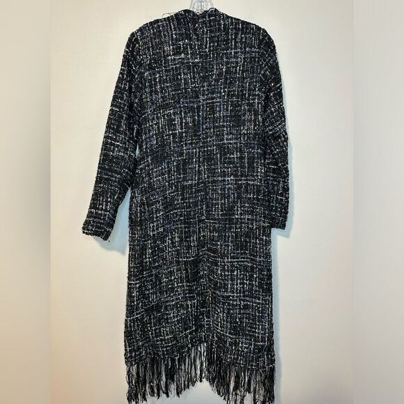 Boston Proper Metallic Tweed Duster Cardigan Sz 4 Fringe Holiday Party - Picture 3 of 6